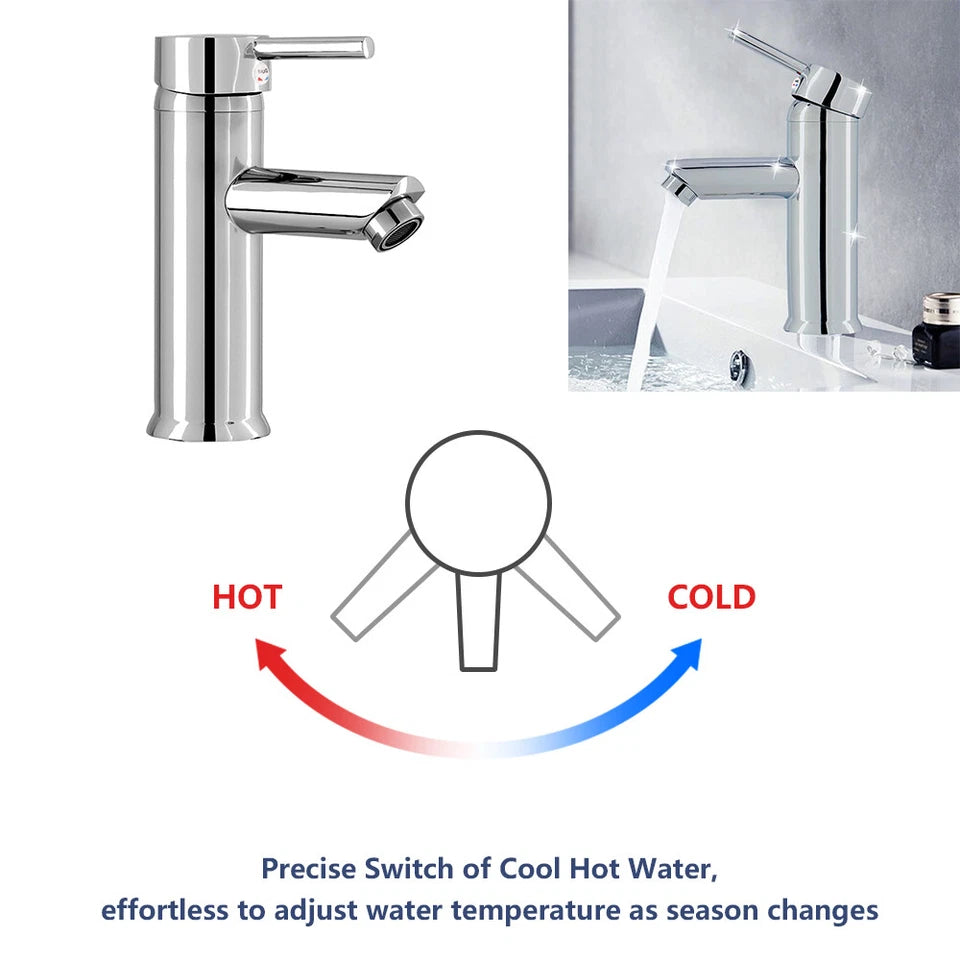 Cisivis Cloakroom Modern Bathroom Basin Sink Mono Chrome Mixer Tap & Waste Set