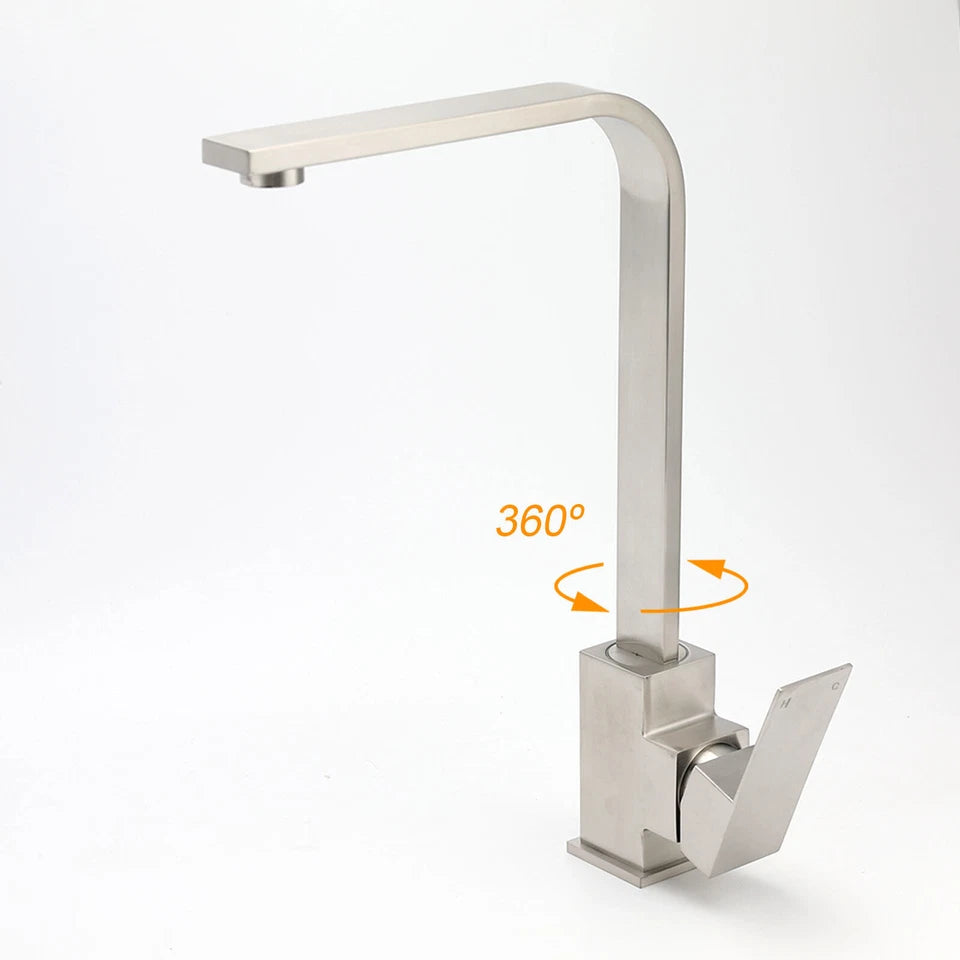 Kitchen Sink Mixer Tap Mono 360º Swivel Faucet Spout Brushed Steel/Black/Chrome