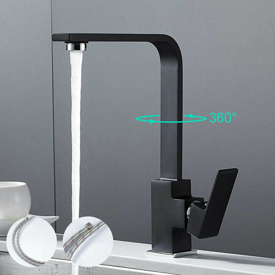 Kitchen Sink Mixer Taps Swivel Spout Single Lever Tap Mono Modern Faucet Black