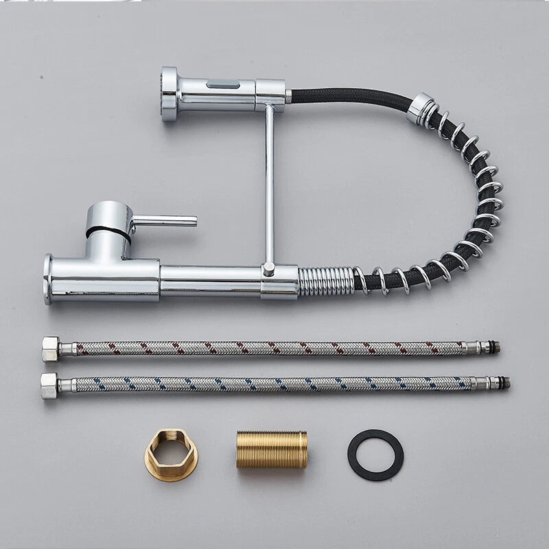 Chrome Kitchen Sink Mixer Tap Pull Out 360° Swivel Spray Head Single Lever Tap