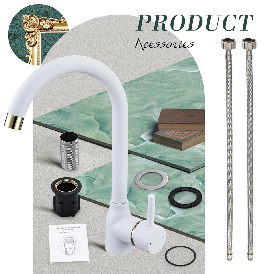 White Kitchen Taps Mixer Single Lever Monoblock Kitchen Sink Mixer Tap