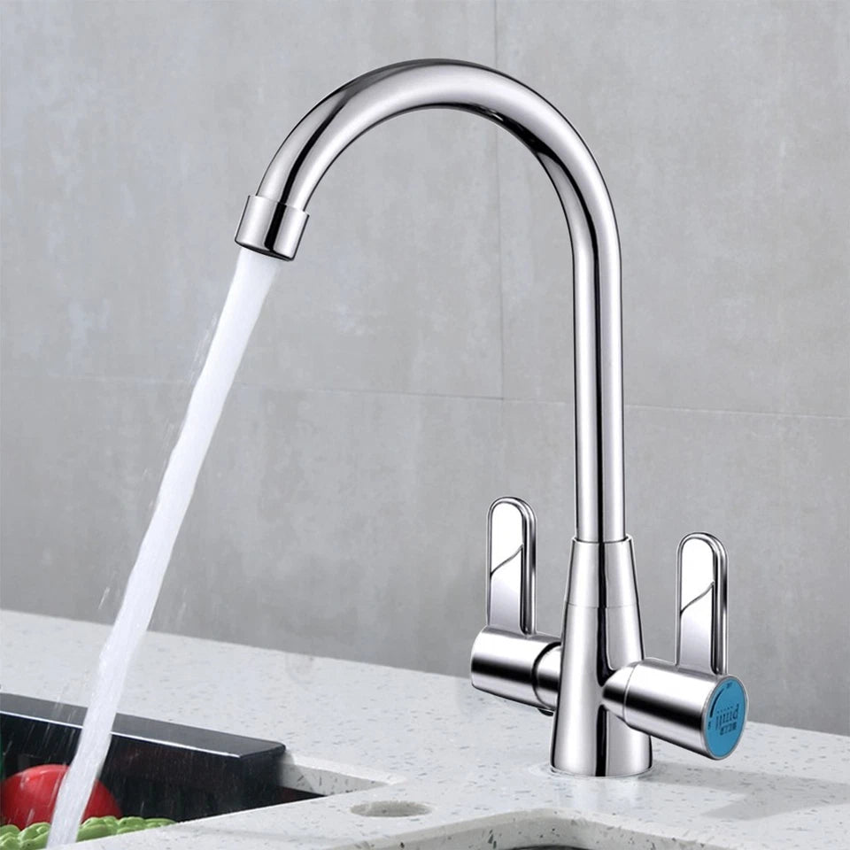 Kitchen Mixer Tap Dual Lever Swivel Spout Mono Chrome Sink Taps Faucet