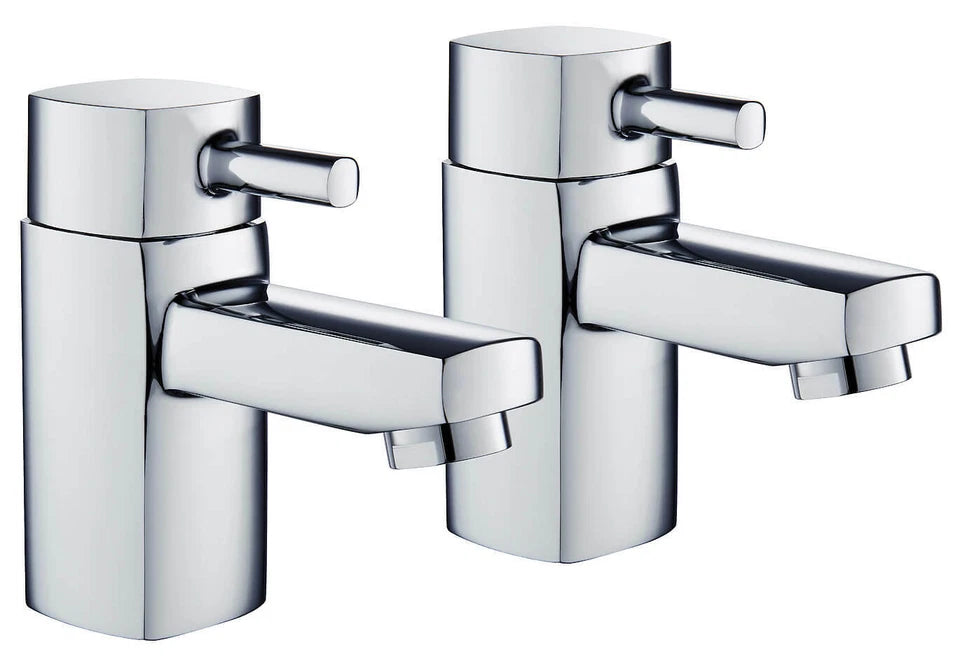 2 Taps Twin Hot Cold Pair Tap Modern Bath Bathroom Basin Sink Chrome Luxury
