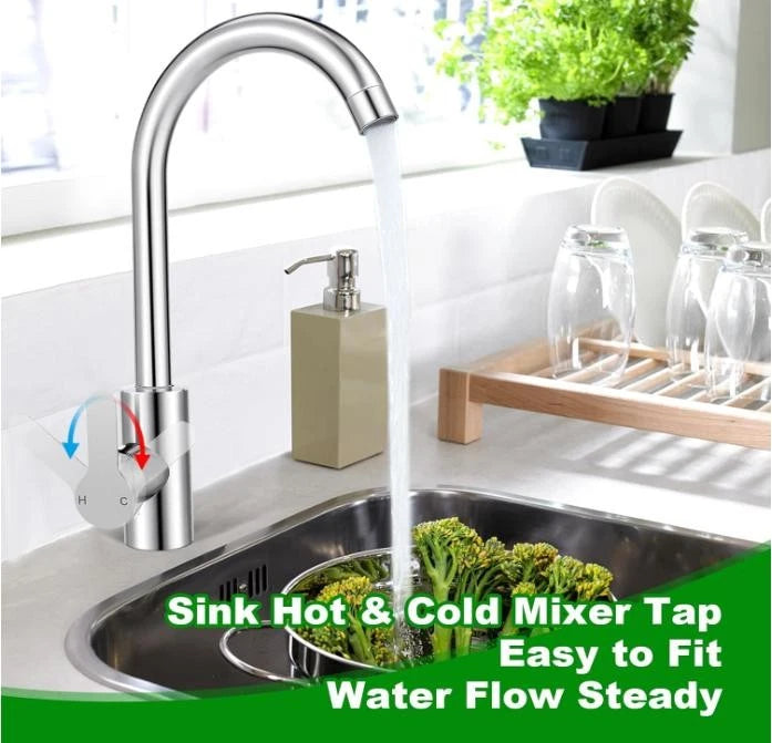 Kitchen Sink Mixer Taps Swivel Spout Single Lever Tap Mono Chrome Effect Faucet Modern