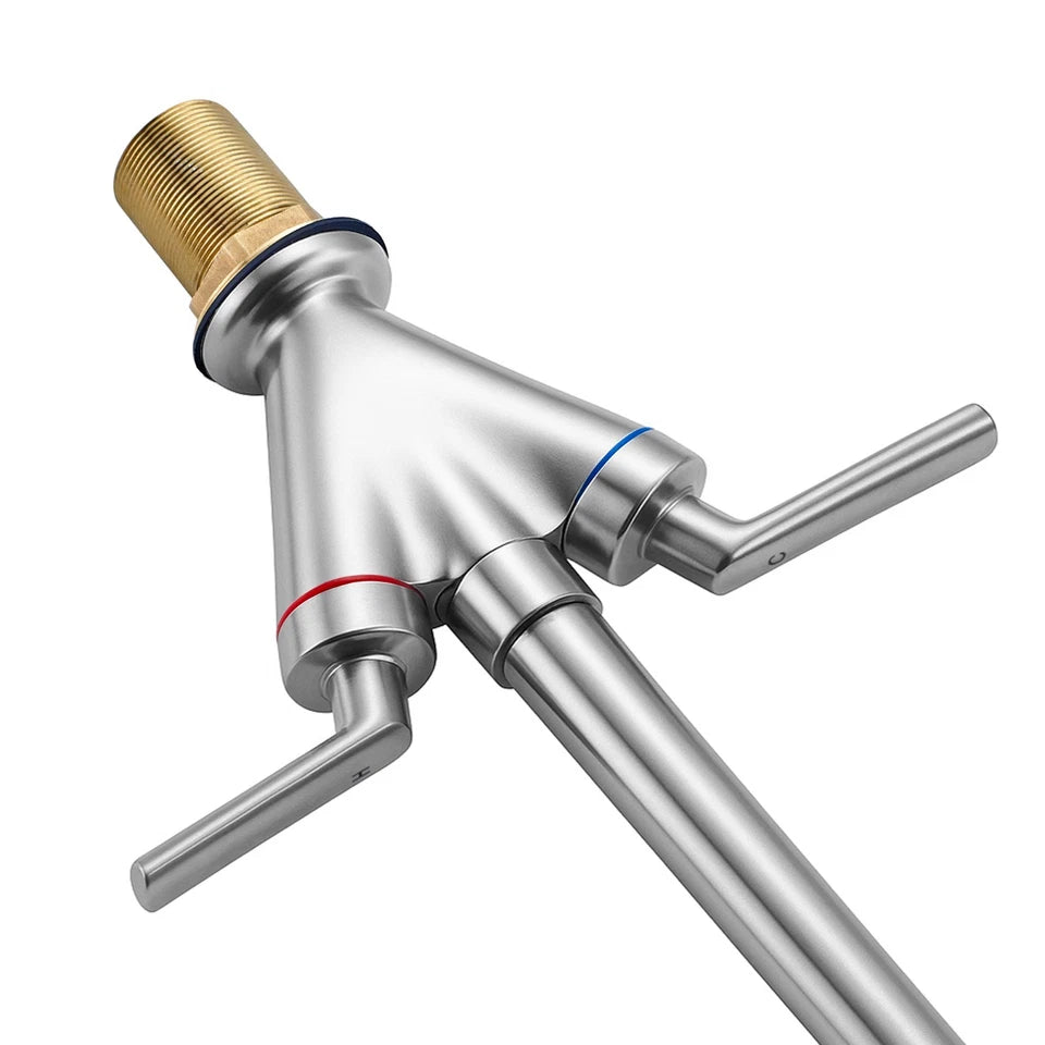 Stainless Steel Tap Double Lever Kitchen Sink Taps Mono Bloc High Swan Swivel