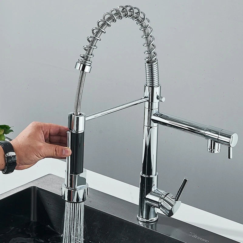 Modern Mono Pull Out Kitchen Mixer Tap 360° Dual Spout Spray Single Lever Chrome