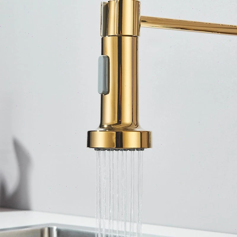 Gold Kitchen Sink Mixer Taps 360° Swivel Dual Spout Single Lever Modern Mono Tap