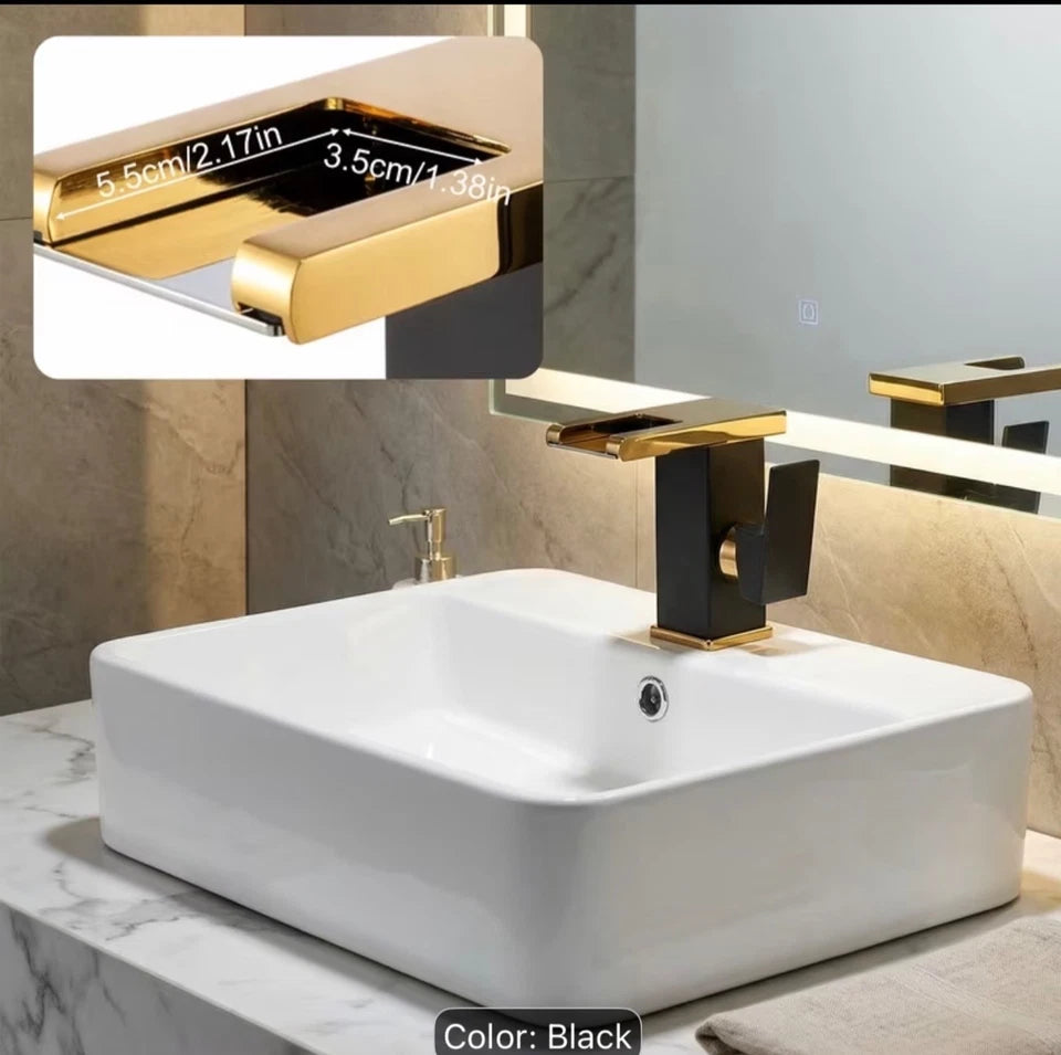 Black Gold Bathroom Basin Mixer Tap Single Lever Sink Faucet Modern Square
