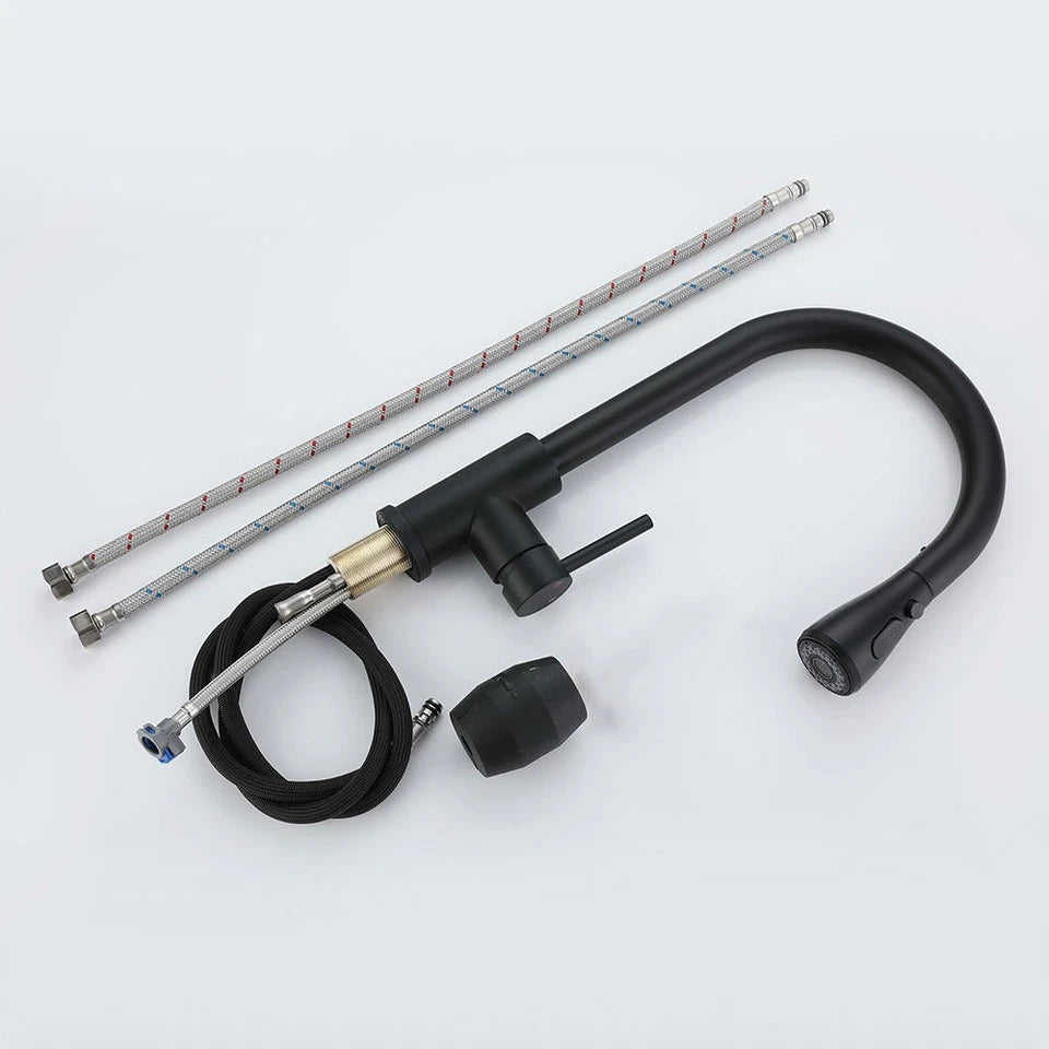 Kitchen Sink Mixer Taps Pull Out Spout Spray Single Lever Modern Mono Tap Black