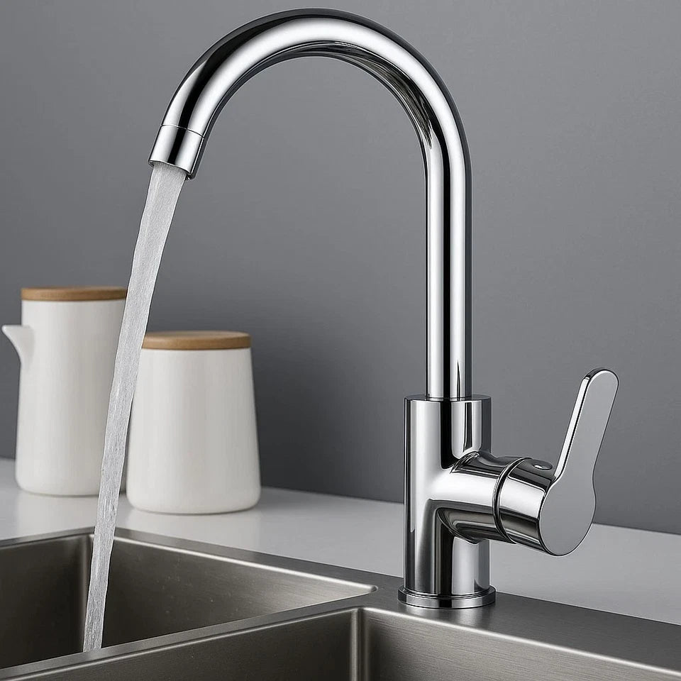 Kitchen Sink Mixer Taps Swivel Spout Single Lever Tap Mono Chrome Effect Faucet Modern
