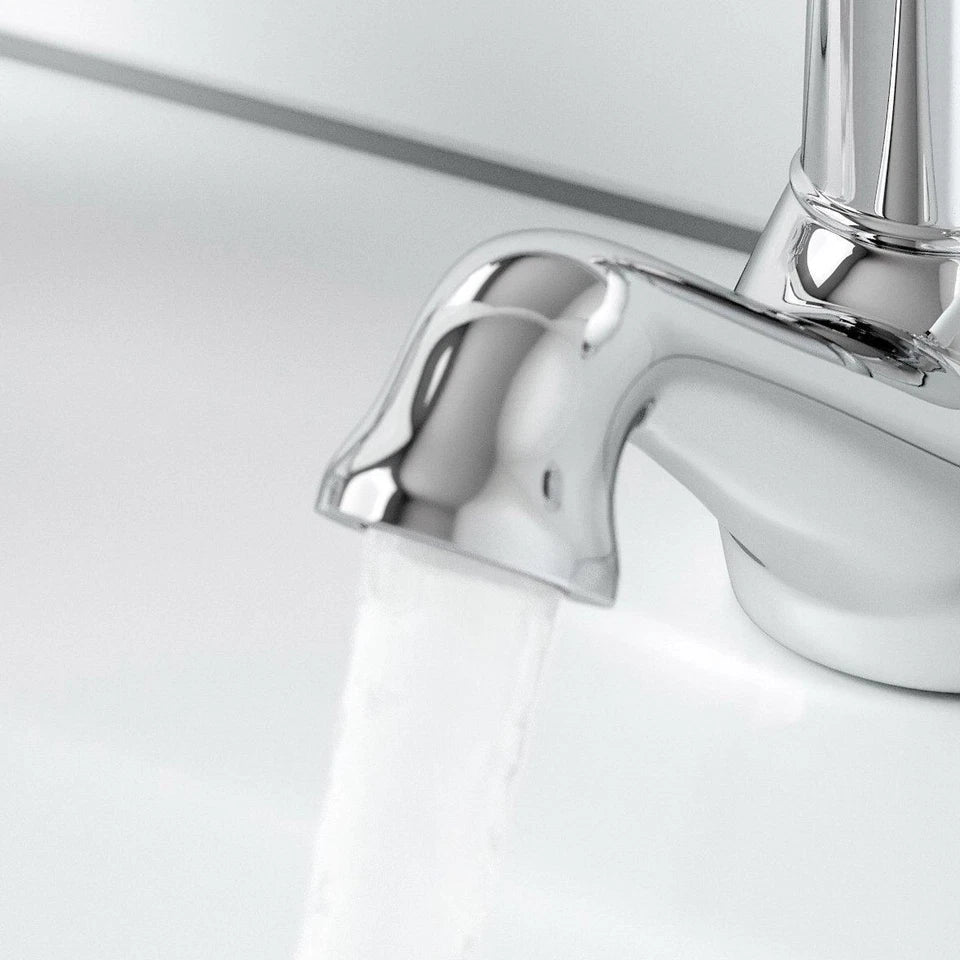 Traditional Basin Sink Taps Bathroom Hot Cold Chrome Ceramic Twin Lever Handles