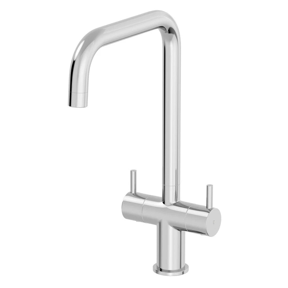 Modern Mono Kitchen Sink Mixer Tap Twin Lever Stick Handles Swivel Chrome Faucet
