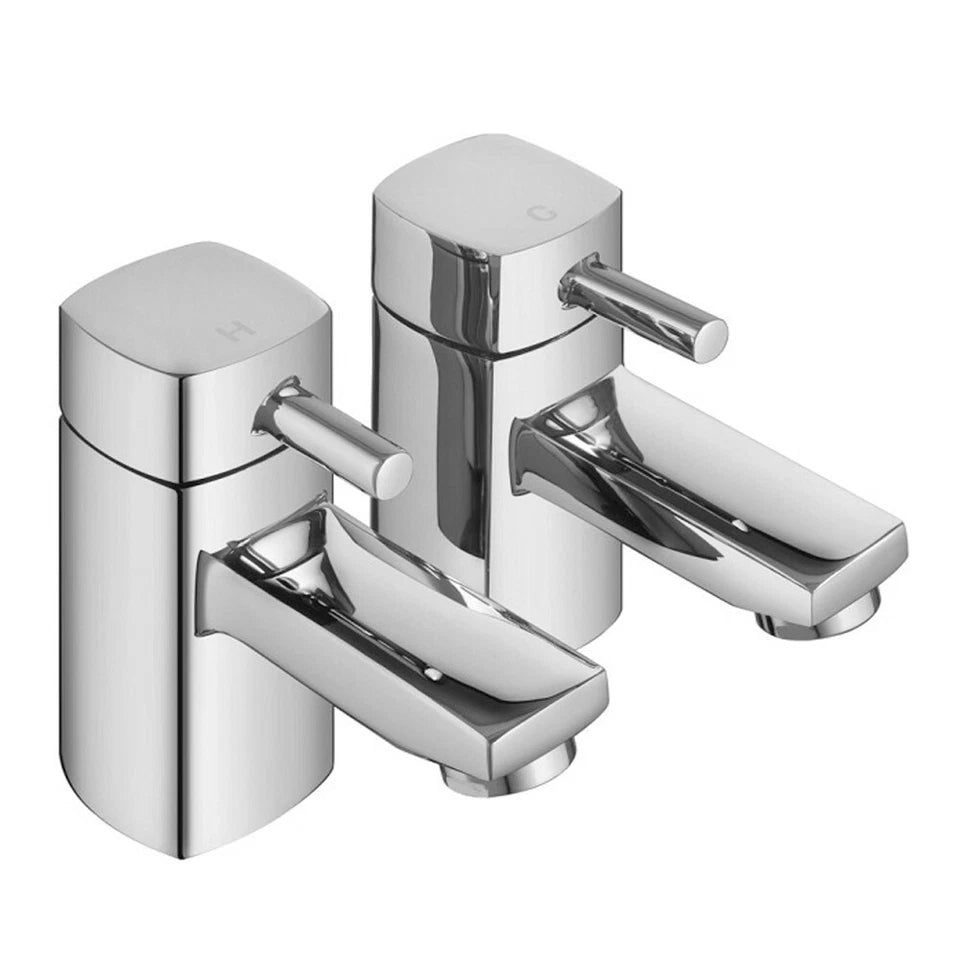 2 Taps Twin Hot Cold Pair Tap Modern Bath Bathroom Basin Sink Chrome Luxury