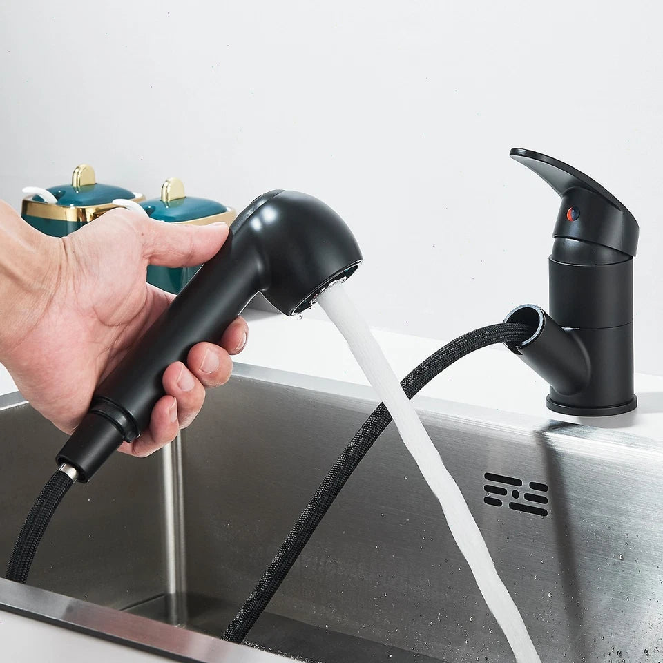 360° Kitchen Mixer Tap Pull Out Spout Spray Mono Sink Single Lever Modern Black