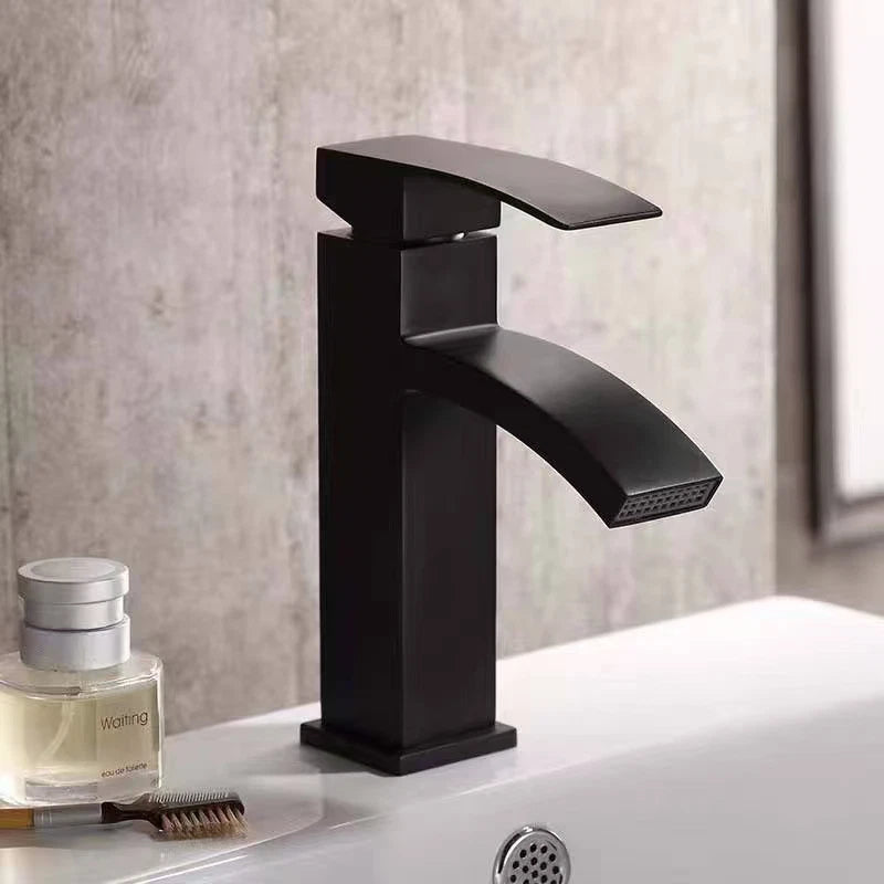 Black Bathroom Basin Mixer Tap Curved Modern Mono Cloakroom Sink Tap + Fittings