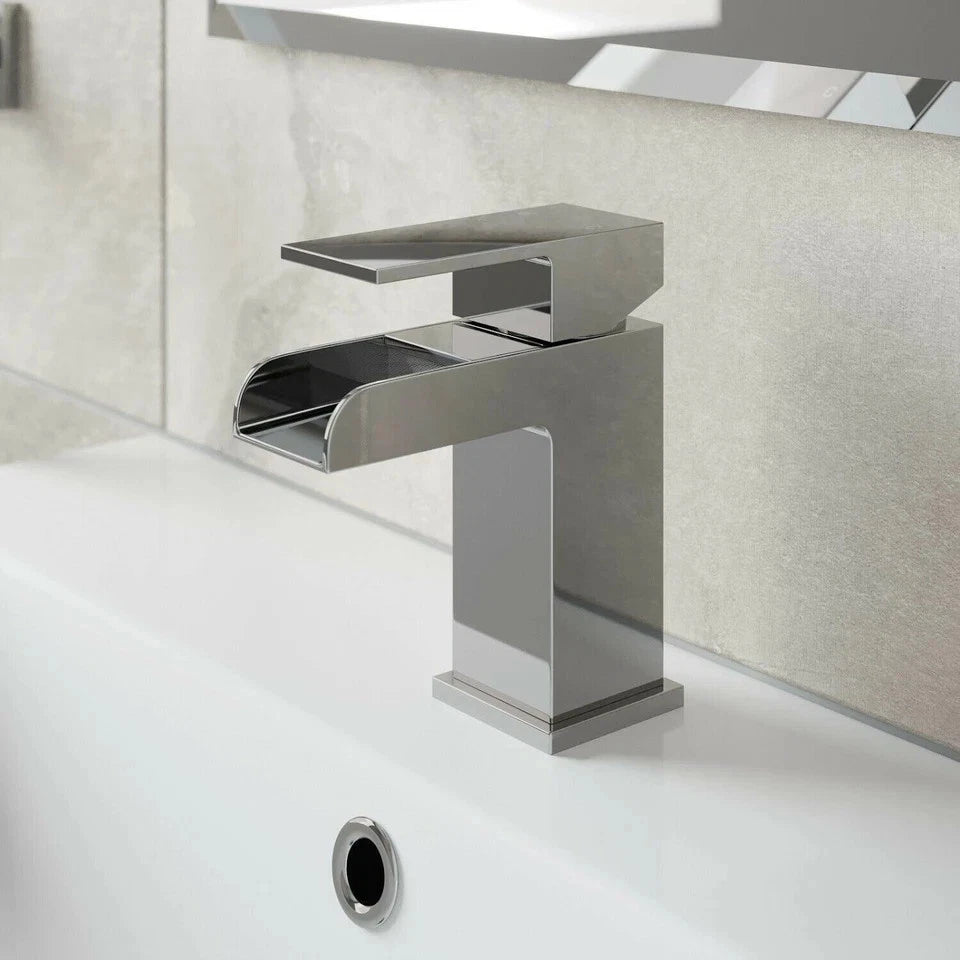 Waterfall Bathroom Tap Modern Chrome Basin Sink Mixer New Plug Cloakroom Fixings