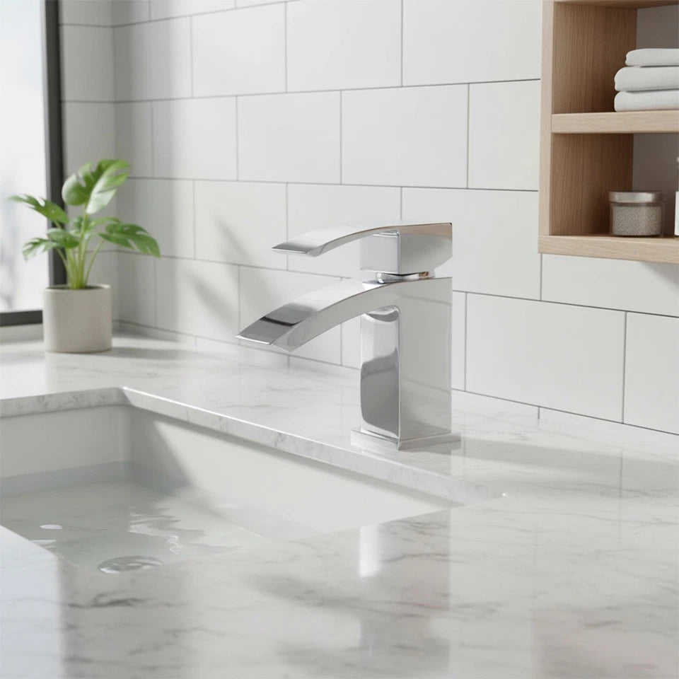 Waterfall Mono Basin Mixer Tap Chrome Cloakroom Sink Faucet with Waste Set
