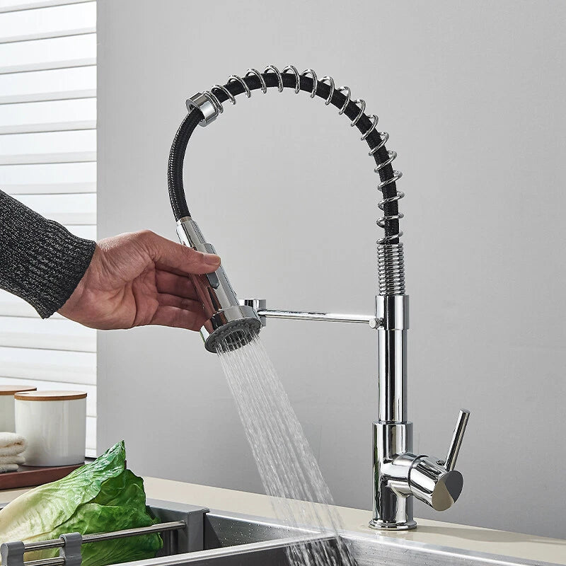 Chrome Kitchen Sink Mixer Tap Pull Out 360° Swivel Spray Head Single Lever Tap