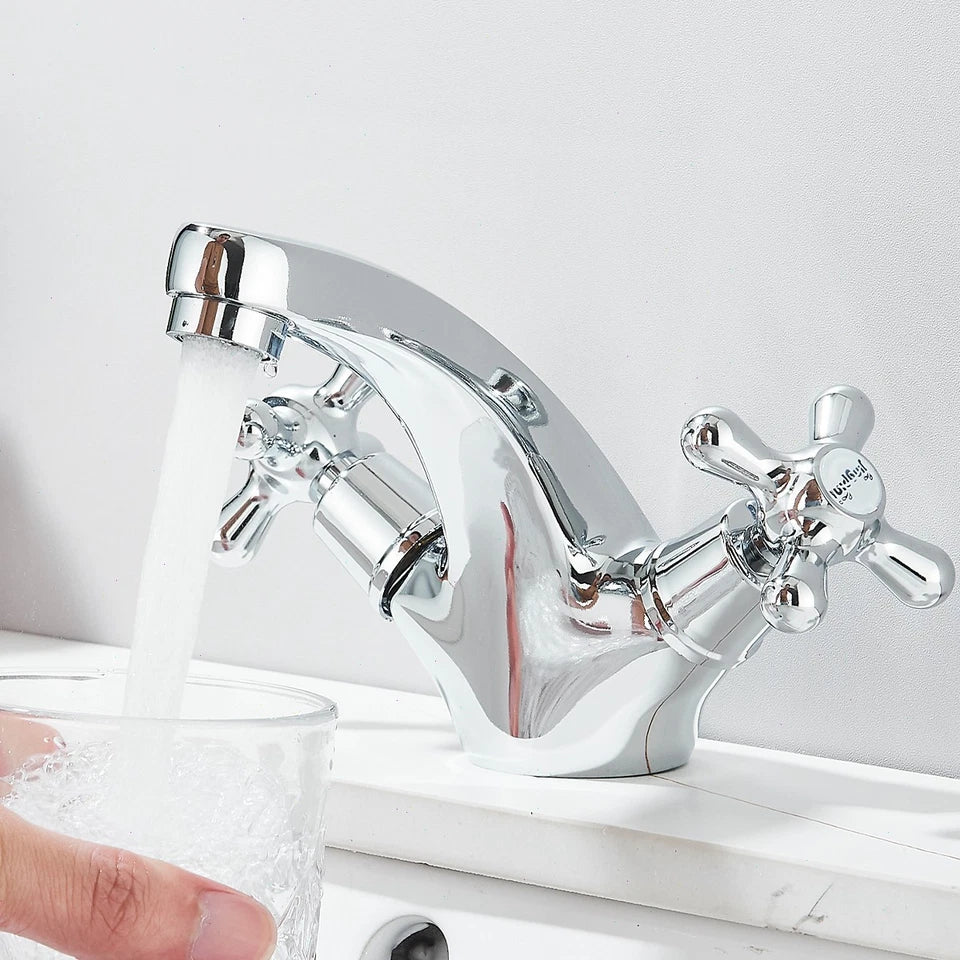 Chrome Effect Basin Mixer Tap Cloakroom Mono Bathroom Sink Tap + Waste + Fixing Kits