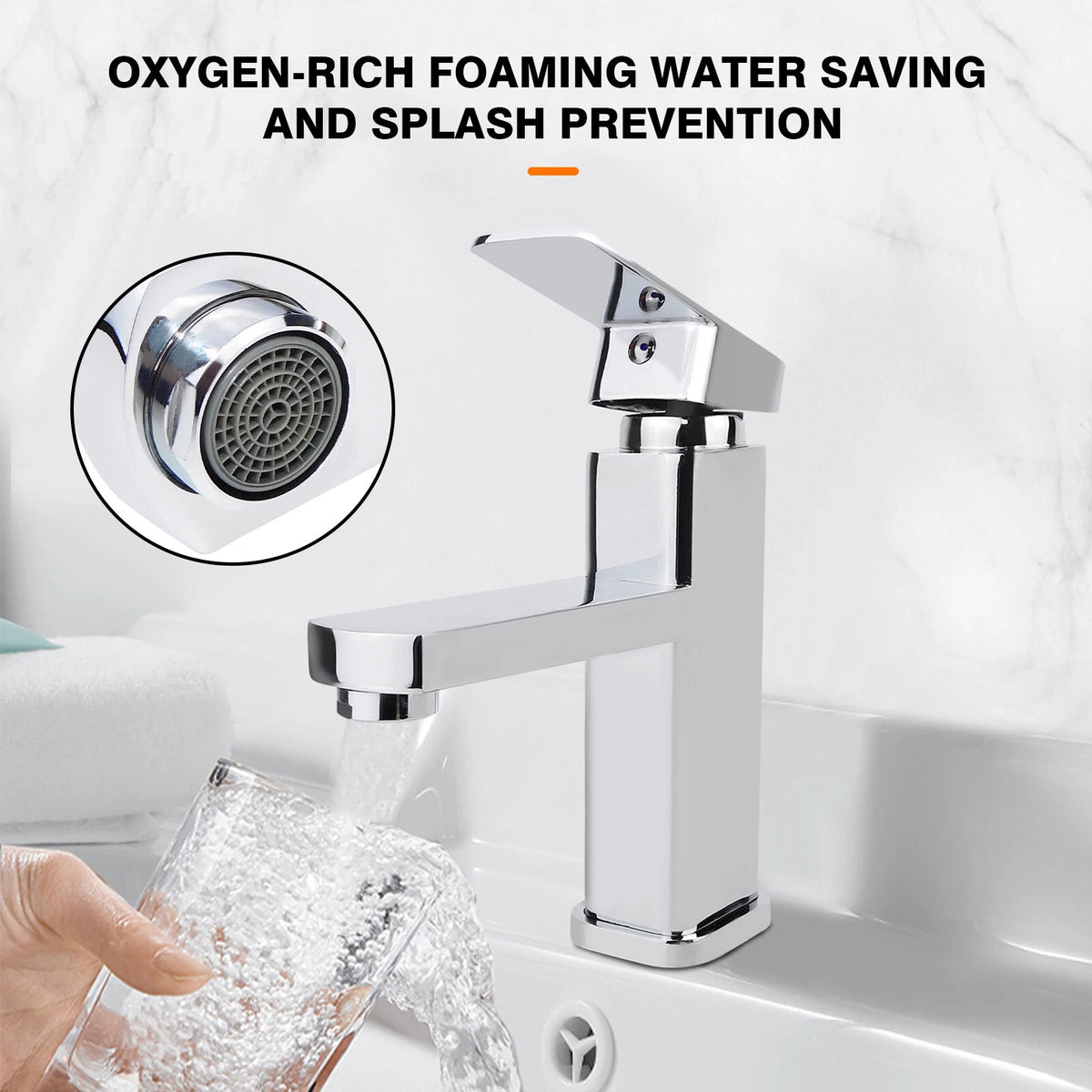 Waterfall Bathroom Basin Mono Mixer Tap Chrome Cloakroom with Flexible Hoses