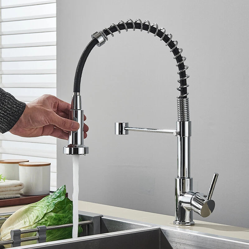 Chrome Kitchen Sink Mixer Tap Pull Out 360° Swivel Spray Head Single Lever Tap