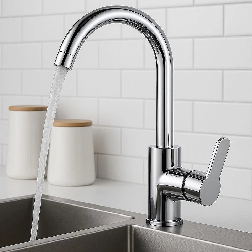 Kitchen Sink Mixer Taps Swivel Spout Single Lever Tap Mono Chrome Effect Faucet Modern