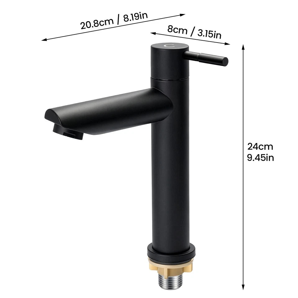Round Cloakroom Taps Black Basin Pillar Taps Pair, Twin Hot & Cold Sink Taps