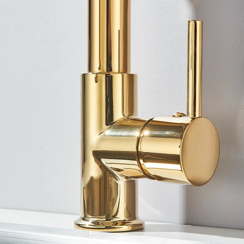 Gold Kitchen Sink Mixer Taps 360° Swivel Dual Spout Single Lever Modern Mono Tap