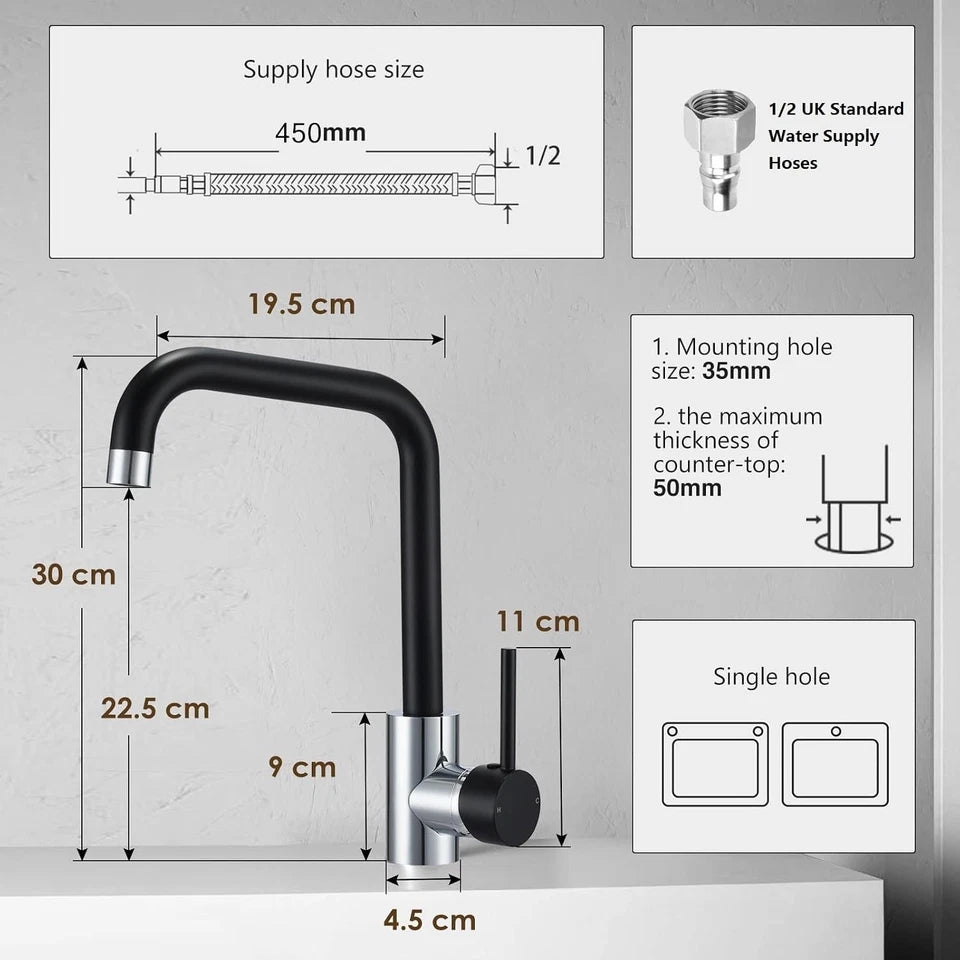 Kitchen Sink Mixer Tap with 360 Swivel Spout, Monobloc Kitchen Faucet Mixer