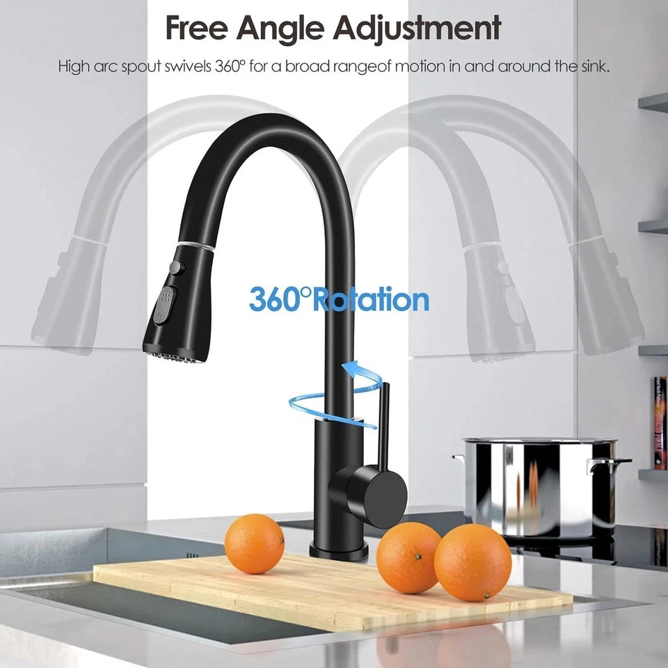 Kitchen Sink Mixer Taps Pull Out Spout Spray Single Lever Modern Mono Tap Black