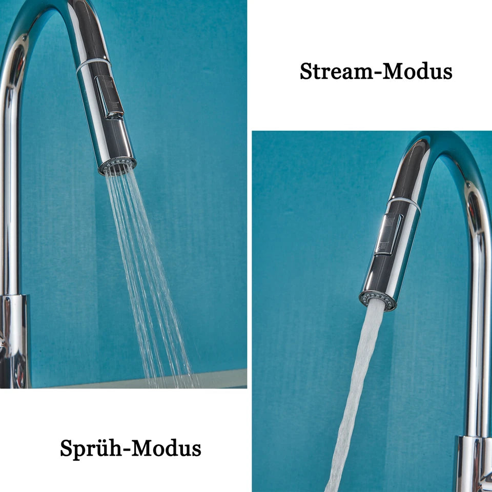 Chrome Modern Mono Kitchen Mixer Tap Pull Out Spray Head Single Lever Swivel Sink Tap