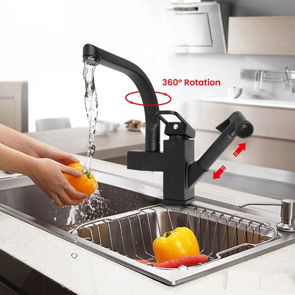 Matt Black Monobloc Kitchen Sink Mixer Tap with Pull Out Hose Spray Single Lever