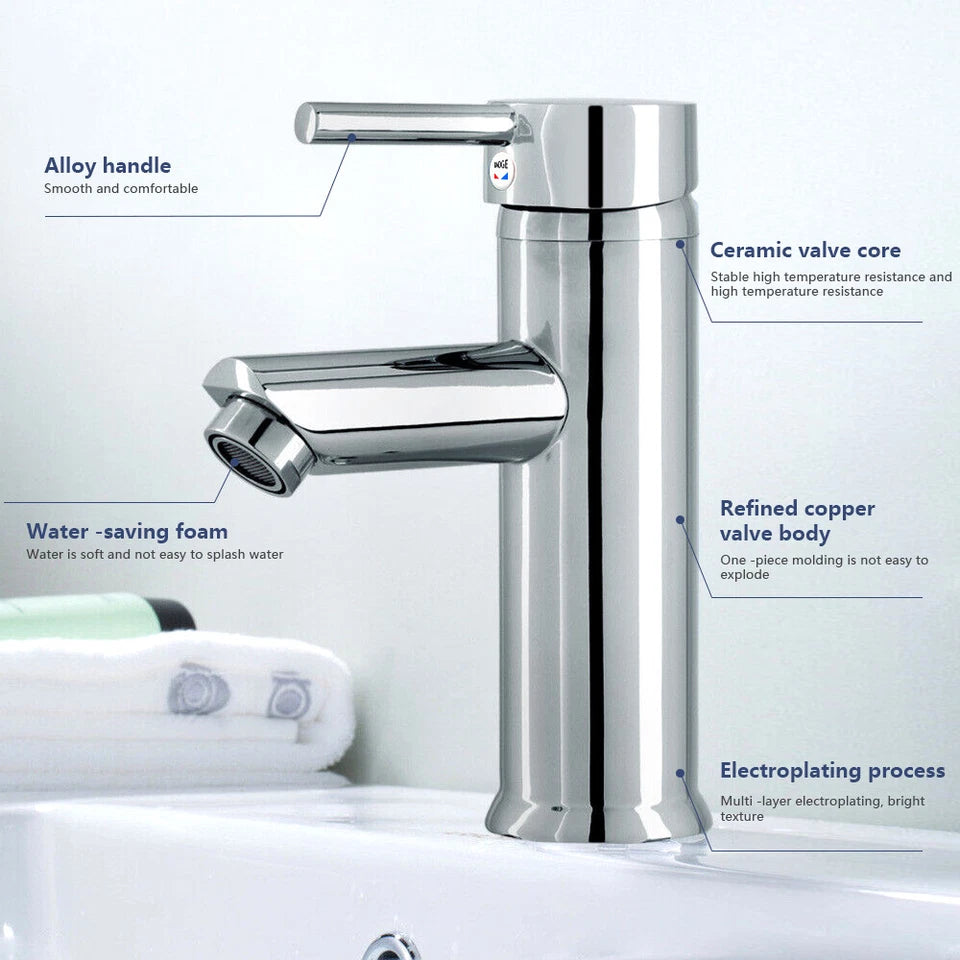 Cisivis Cloakroom Modern Bathroom Basin Sink Mono Chrome Mixer Tap & Waste Set
