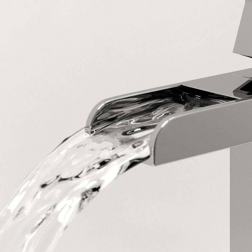 Waterfall Bathroom Tap Modern Chrome Basin Sink Mixer New Plug Cloakroom Fixings