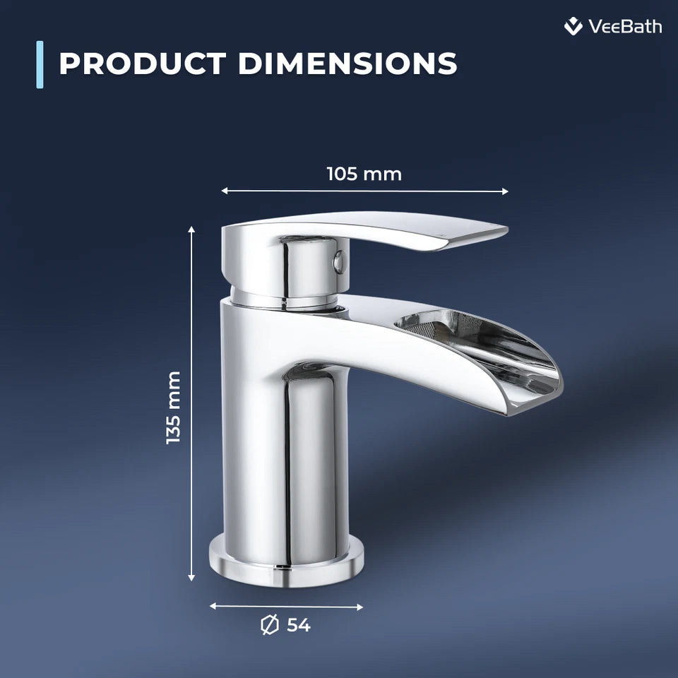 Bathroom Basin Mixer Tap with Waste Waterfall Round Mono Mixer Tap Chrome