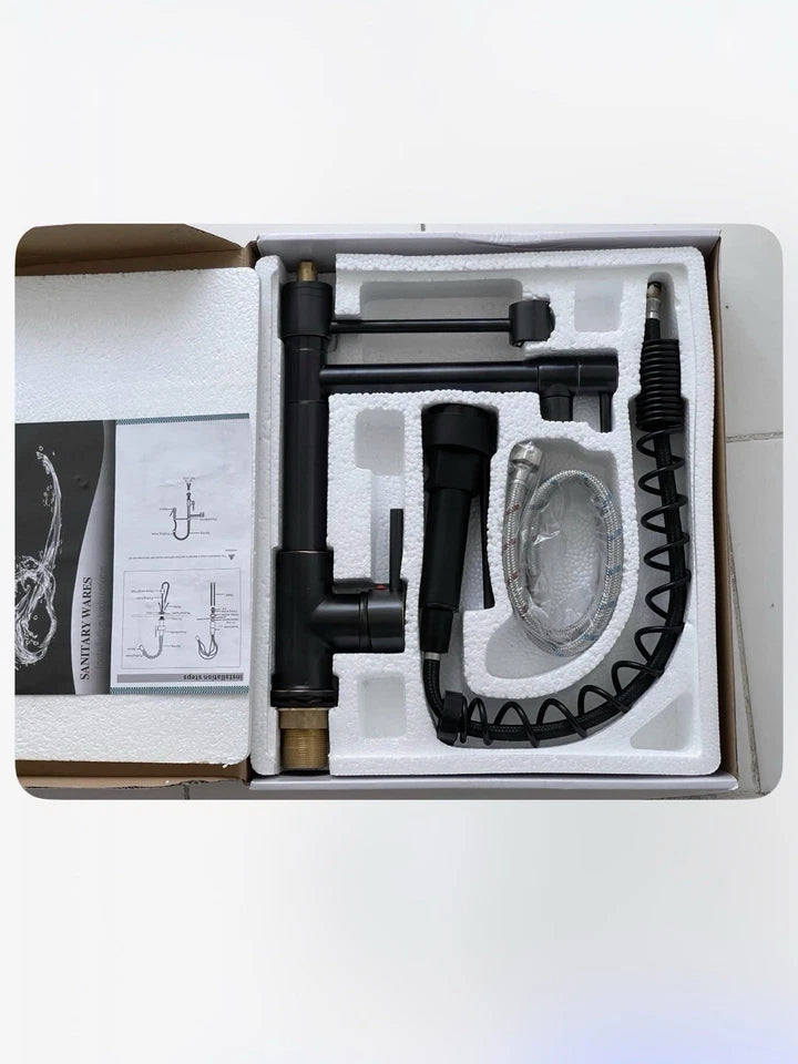 Matt Black Monobloc Kitchen Sink Mixer Tap with Pull Out Hose Spray Single Lever