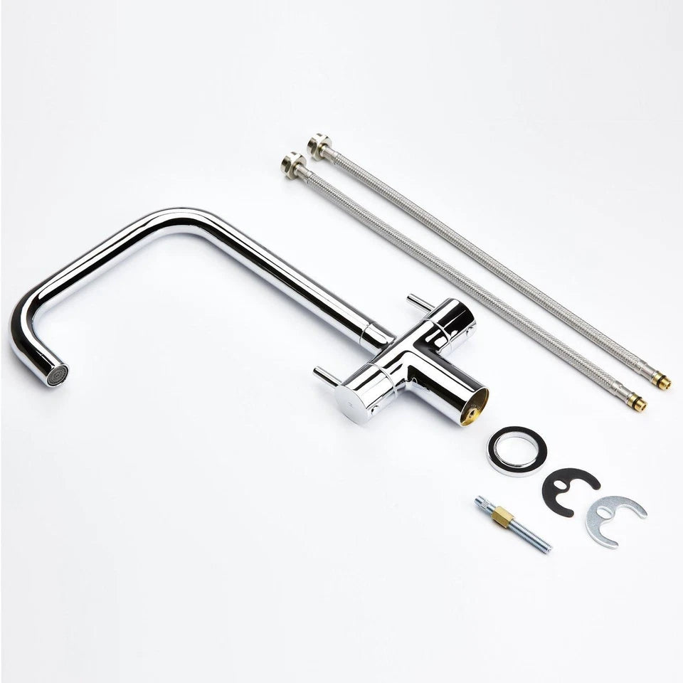Modern Mono Kitchen Sink Mixer Tap Twin Lever Stick Handles Swivel Chrome Faucet