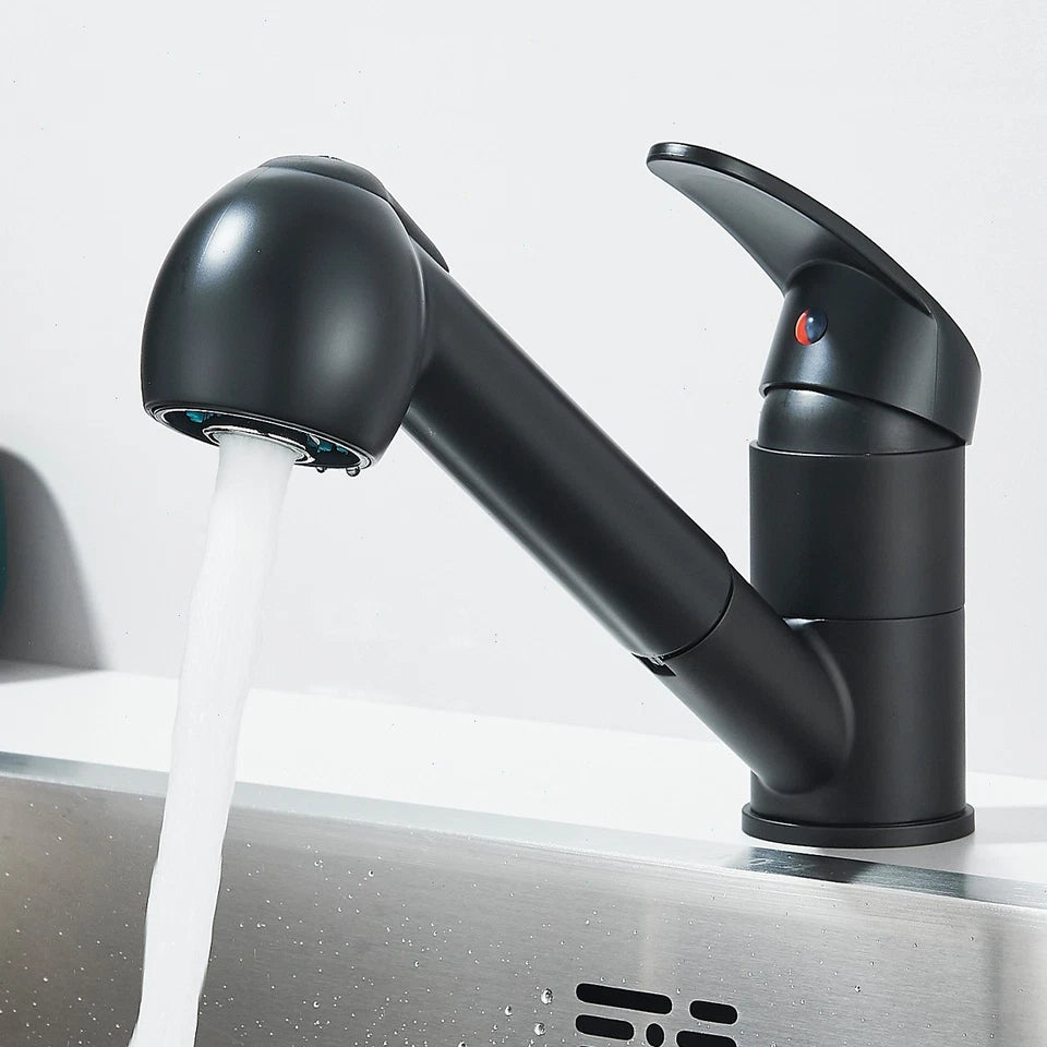 360° Kitchen Mixer Tap Pull Out Spout Spray Mono Sink Single Lever Modern Black