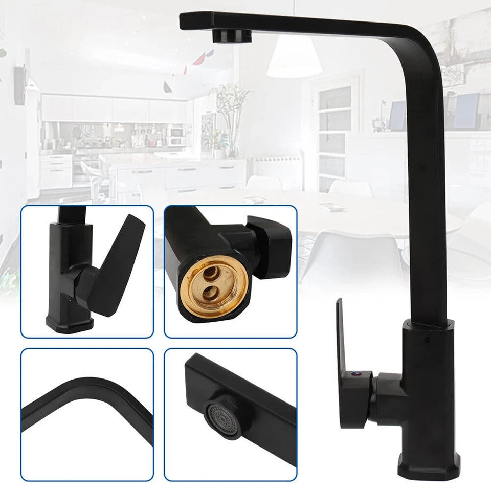 Kitchen Sink Mixer Taps Swivel Spout Single Lever Tap Mono Modern Faucet Black