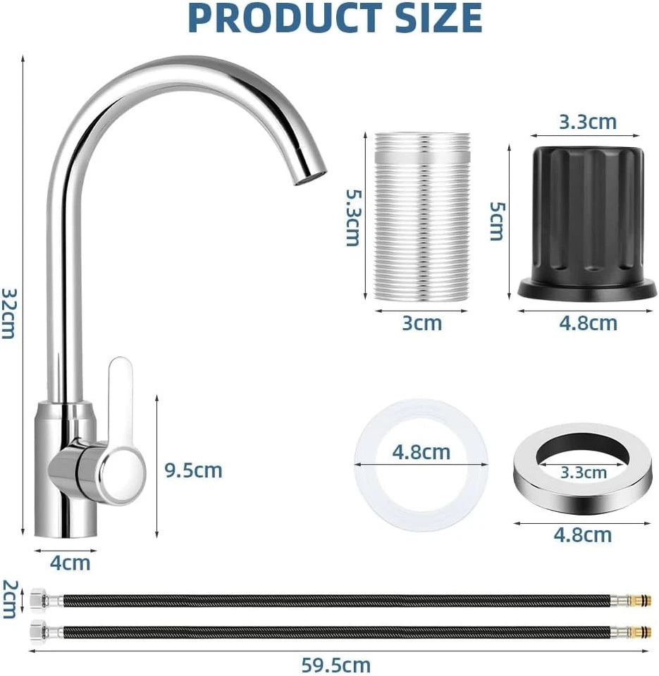Rust-Resistant 304 Stainless Steel Kitchen Sink Tap – 360º Swivel Spout