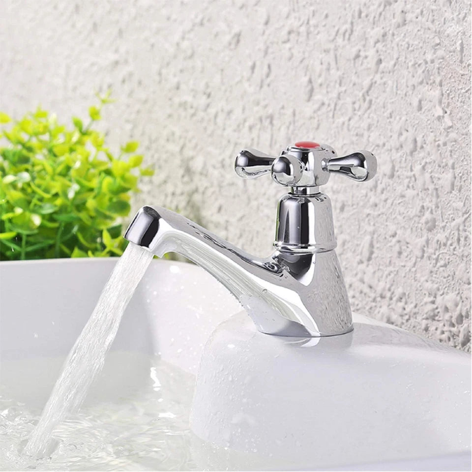 2Pcs Water Faucets Twin Basin Sink Cold and Hot Taps Pair Chrome Bathroom