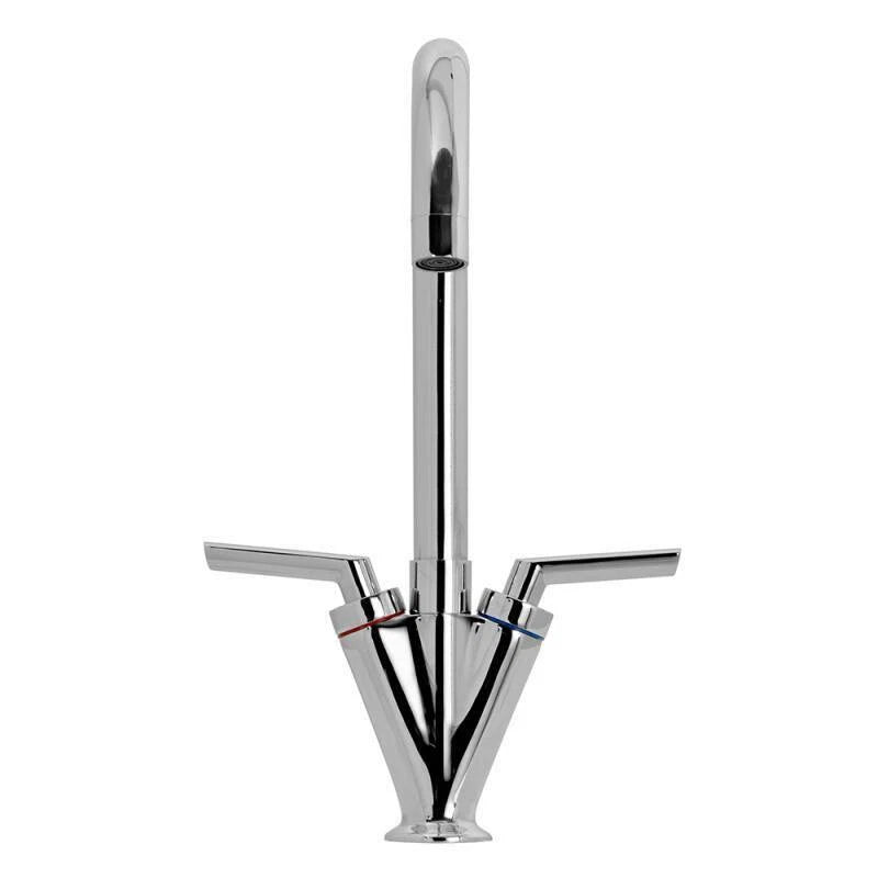 Stainless Steel Tap Double Lever Kitchen Sink Taps Mono Bloc High Swan Swivel