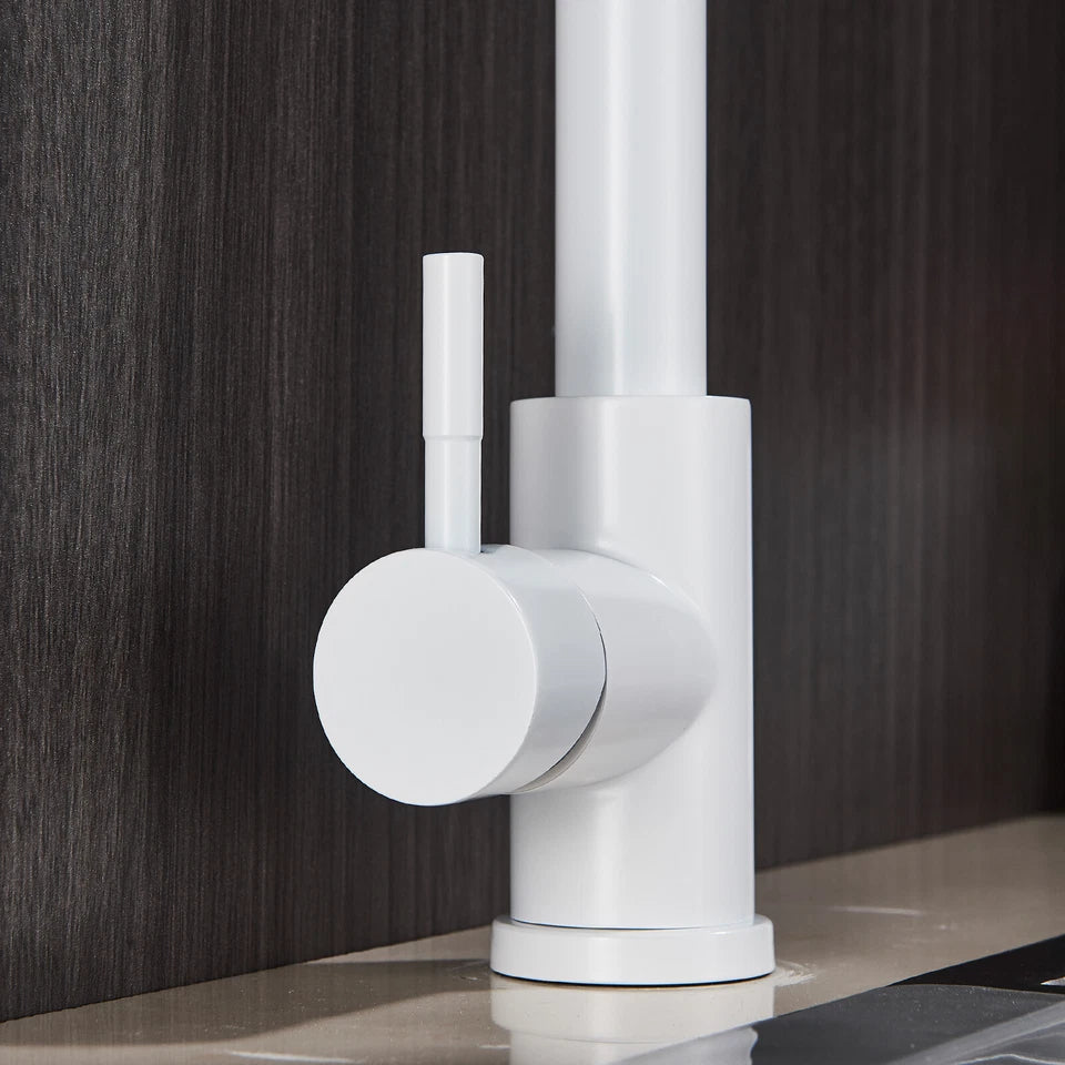 White Modern Mono Kitchen Mixer Tap Pull Out Spray Head Single Lever Swivel Sink Tap