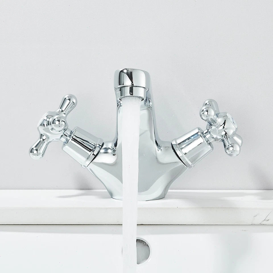 Chrome Effect Basin Mixer Tap Cloakroom Mono Bathroom Sink Tap + Waste + Fixing Kits
