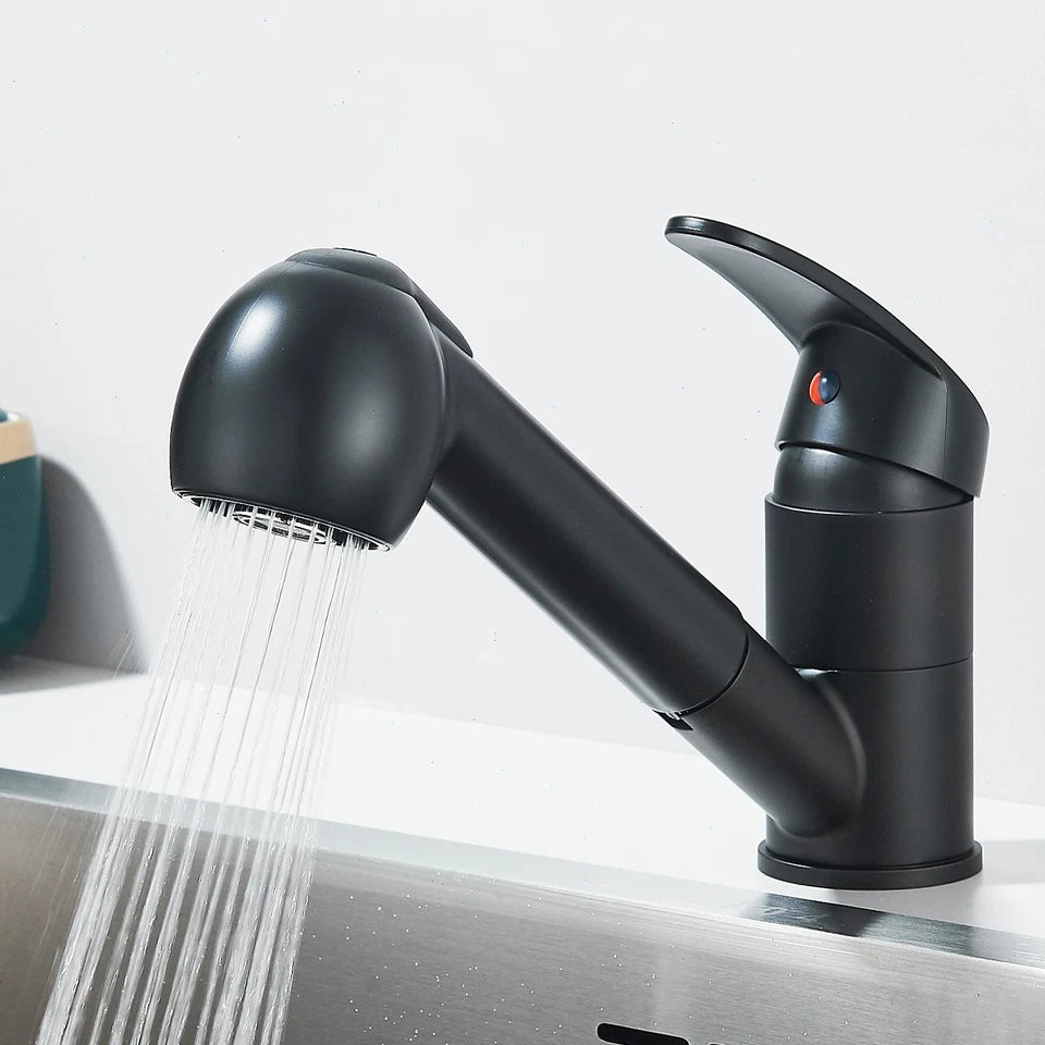 360° Kitchen Mixer Tap Pull Out Spout Spray Mono Sink Single Lever Modern Black