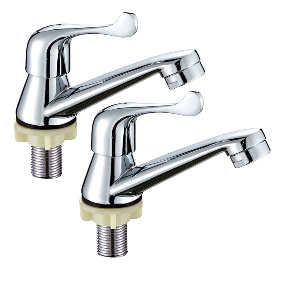 1 Pair Chrome Lever Basin Sink Taps Bathroom Taps 1/2" Cold Stylish Durable