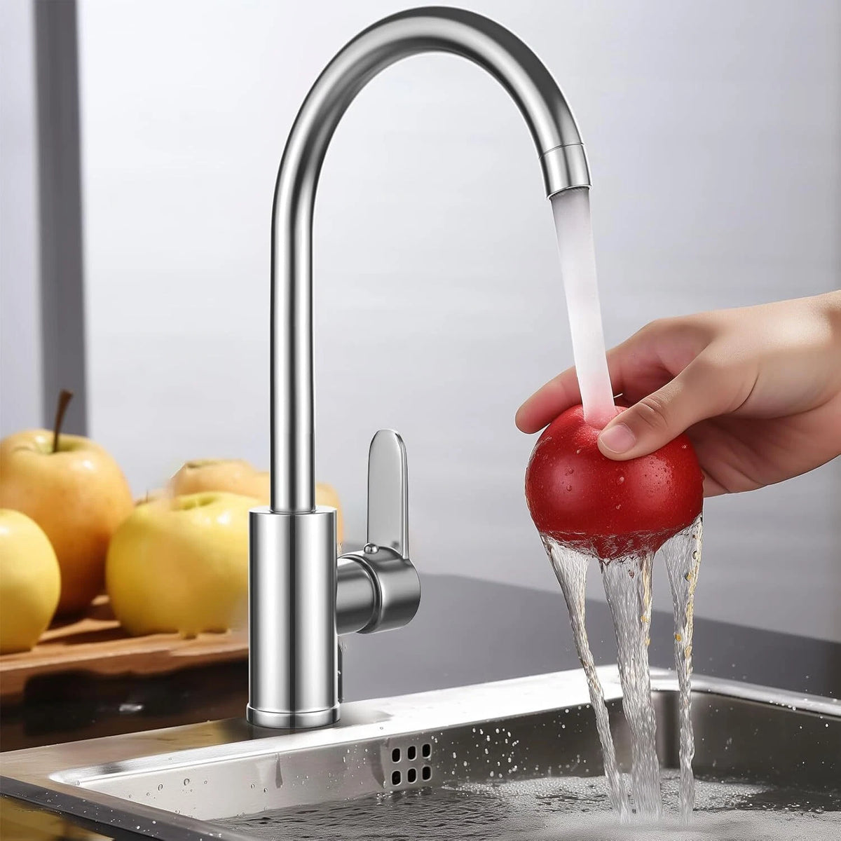 Kitchen Sink Mixer Taps Swivel Spout Single Lever Tap Mono Chrome Effect Faucet Modern