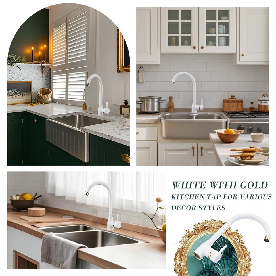 White Kitchen Taps Mixer Single Lever Monoblock Kitchen Sink Mixer Tap