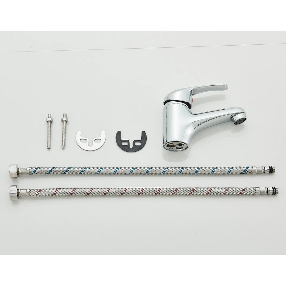 Cloakroom Basin Mixer Tap Chrome Basin Sink Mono Bathroom Tap + Fixings + Waste