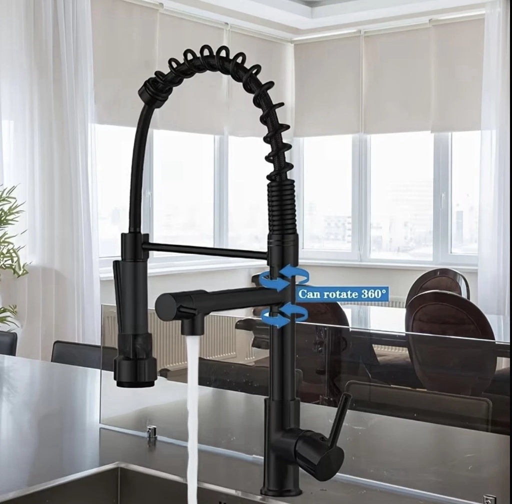 Matt Black Monobloc Kitchen Sink Mixer Tap with Pull Out Hose Spray Single Lever